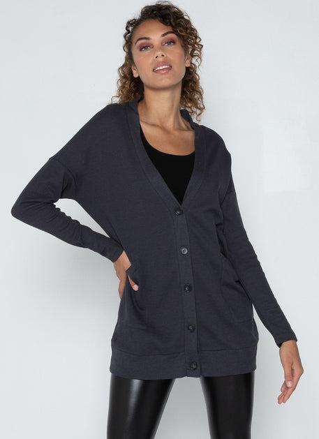 Black waffle knit cardigan hotsell