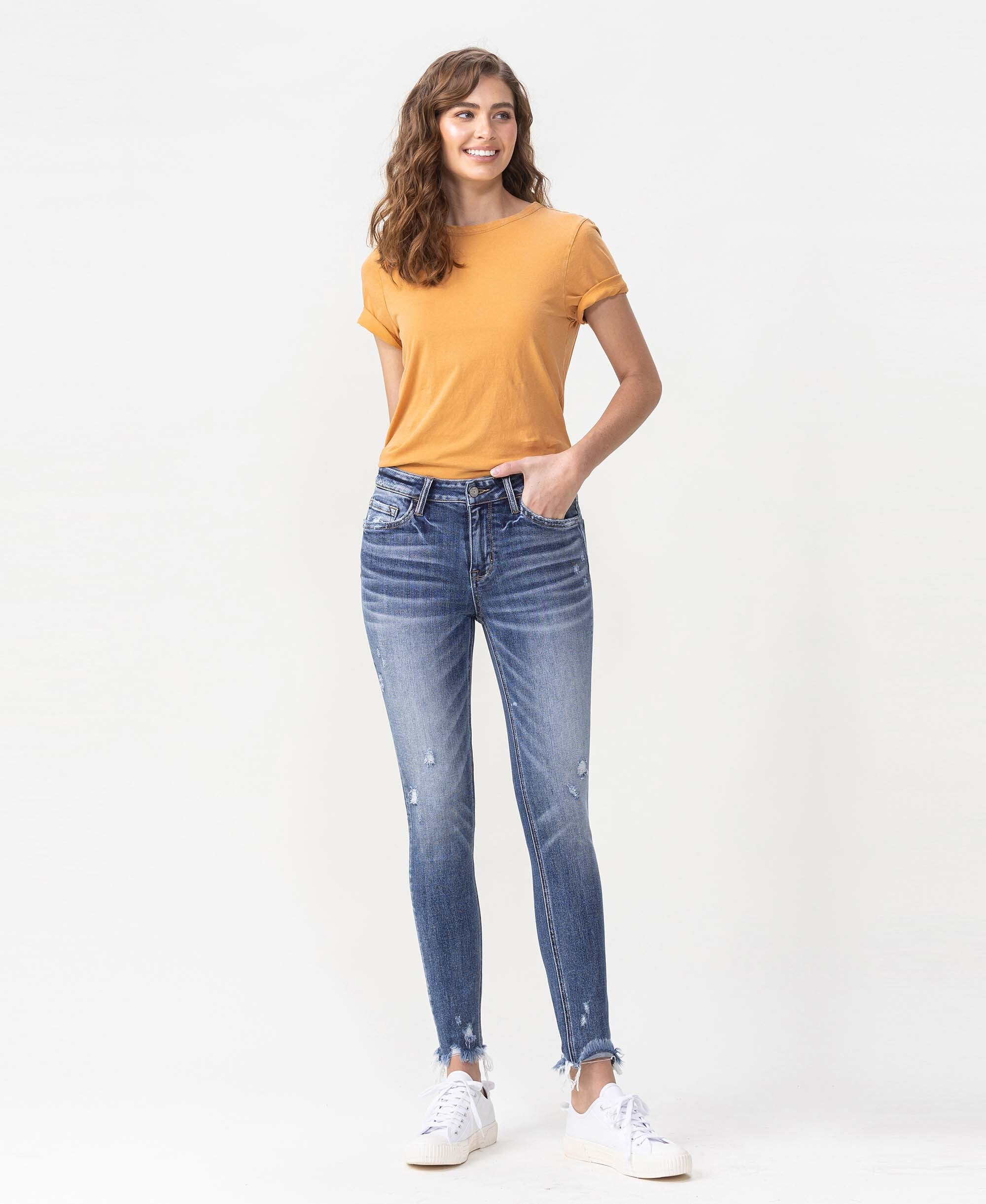 Frayed hem high-rise skinny jean